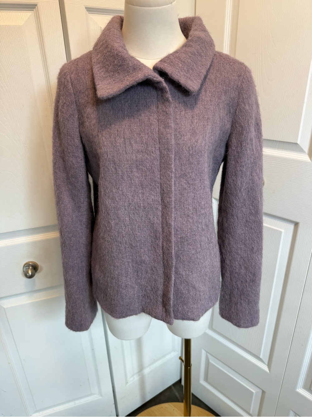 Talbots Lavender Wool-Blend Collared Pea Coat
